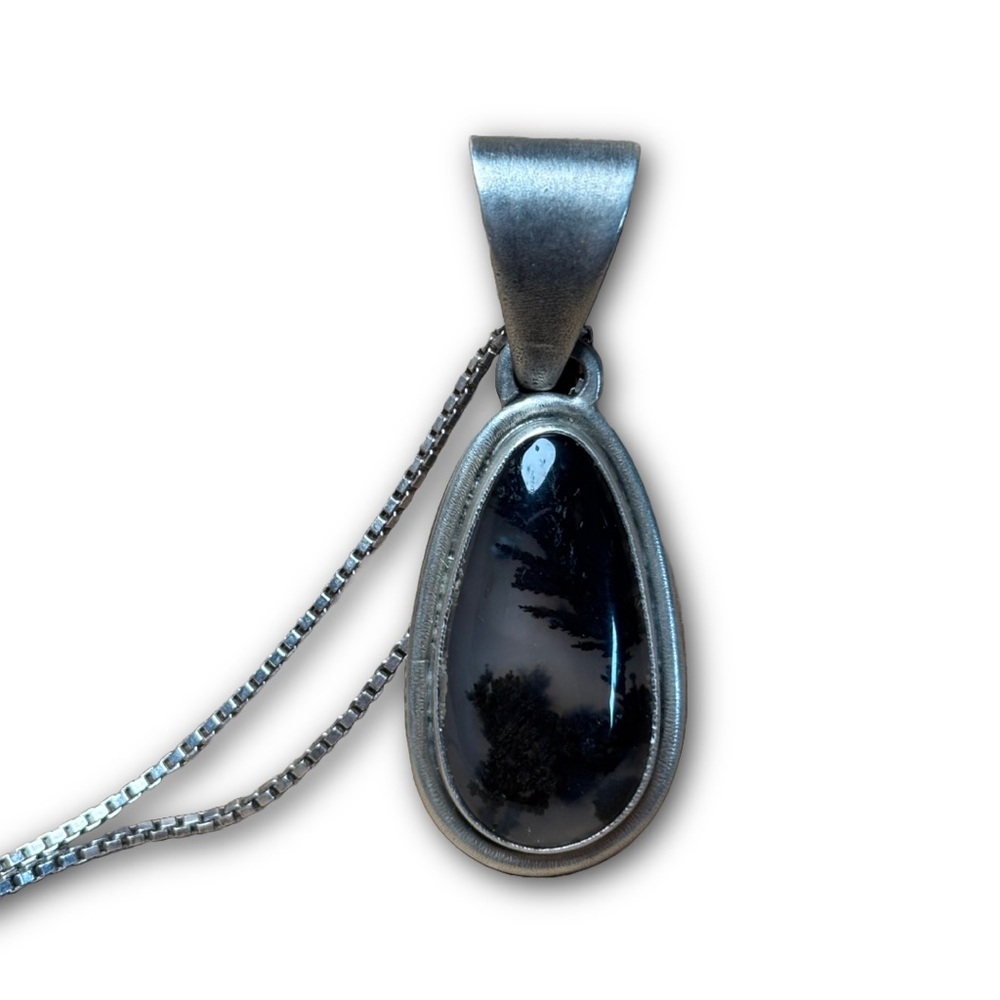 Dendritic Agate Sterling Silver Teardrop Pendant